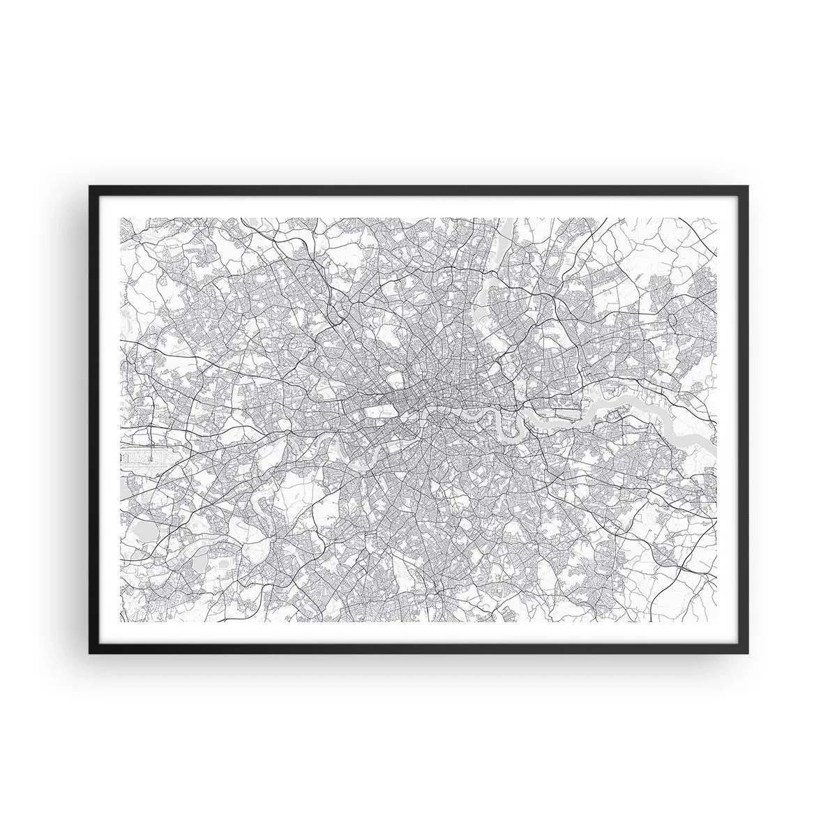 Plakat i sort ramme - Kort over Londons labyrint - 100x70 cm