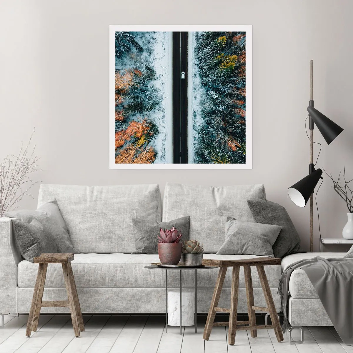 Plakat - Skær gennem vinterskoven - 40x40 cm