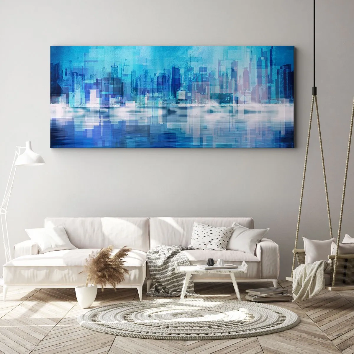 Lærredstryk - Billede på lærred - Sænket i blåt - 100x40 cm