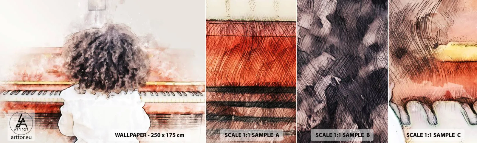 Fototapet Prøve Standard Eco - i et ny verden - Klaver, musik, Musiker - 100x30 cm