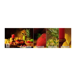 Prøve Fototapet Premium Canvas - Stilleben med brød og frugt - Gastronomi, Blomster, Frugt - 100x30 cm