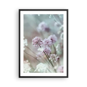 Plakat i sort ramme - Delikate blomster i pastelfarver - 50x70cm - Søde filigranurter - Moderne vægdekoration til stue og soveværelse ARTTOR