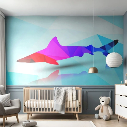 Fototapet Premium Sand - En haj i et krystallinsk rum - Dyr, Haj, Geometrisk figur - 100x70 cm