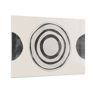 Billede på glas - Sort og hvidt abstrakt mønster med koncentriske cirkler - 70x50cm - Det vigtige er det, der er imellem - Moderne vægdekoration til stue og soveværelse ARTTOR