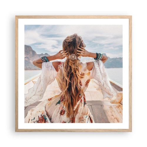 Plakat i ramme af lyst egetræ - På vej mod lykken - 60x60 cm