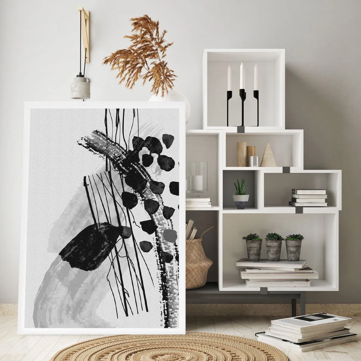 Plakat - Sort og hvid organisk abstraktion - 70x100 cm