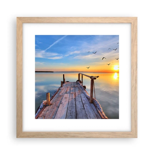 Plakat i ramme af lyst egetræ - Går fremad mod solen - 30x30 cm