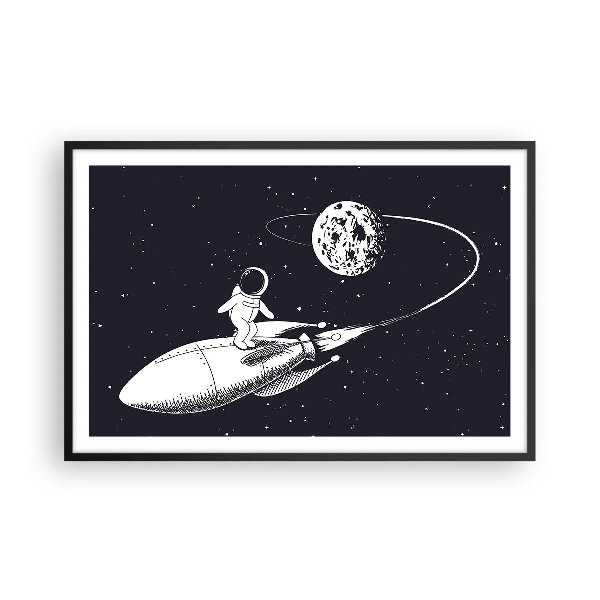 Plakat i sort ramme - Space surfer - 91x61 cm