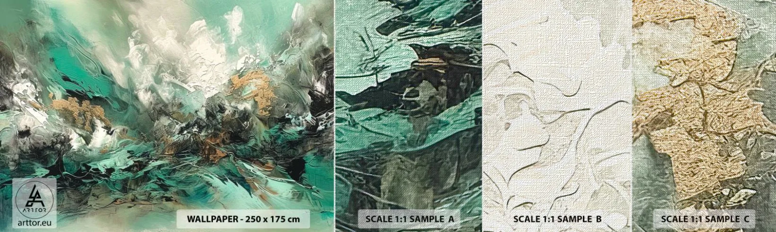 Prøve Fototapet Premium Canvas - Smaragdsort byld - Abstraktion, Stykke, Maling - 100x30 cm