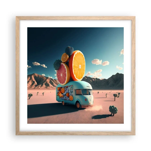 Plakat i ramme af lyst egetræ - En smag af ferie - 50x50 cm