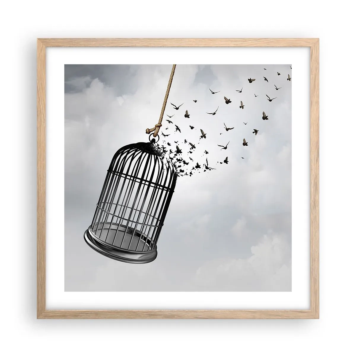 Plakat i ramme af lyst egetræ - Tro...håb...frihed! - 50x50 cm