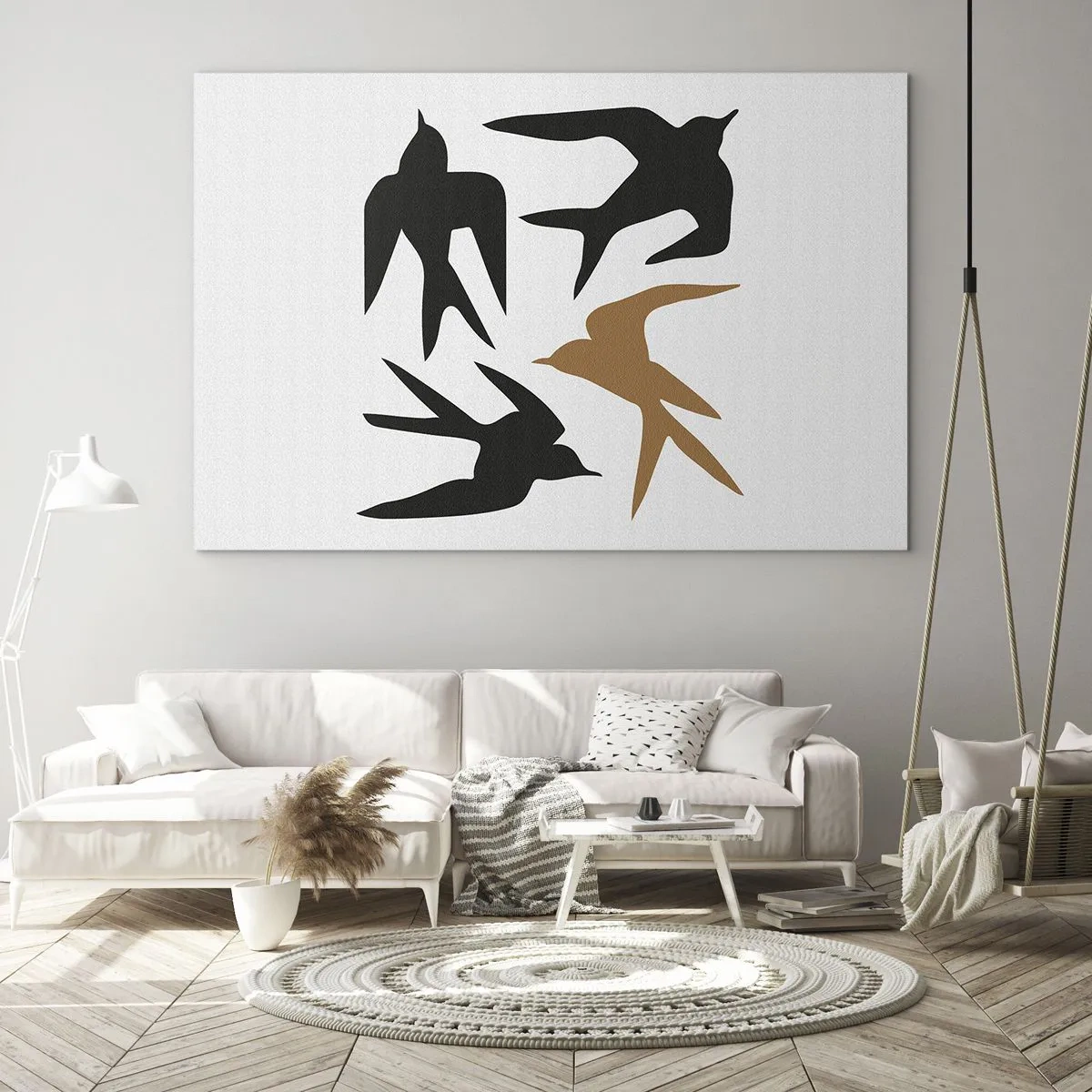 Billede på glas - Fire flyvende svaler i minimalistisk stil - 70x50cm - Sluge spil - Moderne vægdekoration til stue og soveværelse ARTTOR