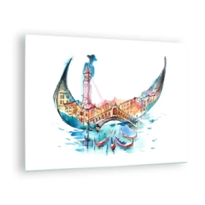 Billede på glas - Akvarelpanorama af Venedig i form af en maske - 70x50cm - Vi sejler gennem byen - Moderne vægdekoration til stue og soveværelse ARTTOR