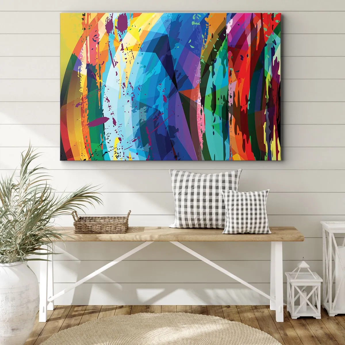 Lærredstryk - Billede på lærred - Farverig abstraktion i dynamiske mønstre og former - 70x50cm - Farverig svimmelhed - Moderne vægdekoration til stue og soveværelse ARTTOR