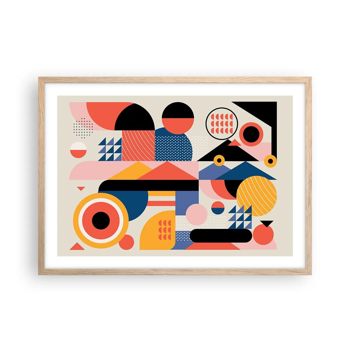 Plakat i ramme af lyst egetræ - Komposition: Leg - 70x50 cm