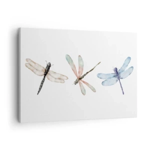 Lærredstryk - Billede på lærred - Tre guldsmede i sarte pastelfarver - 70x50cm - Vægtløse guldsmede - Moderne vægdekoration til stue og soveværelse ARTTOR