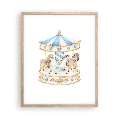 Plakat i ramme af lyst egetræ - Sød barndom - 40x50 cm