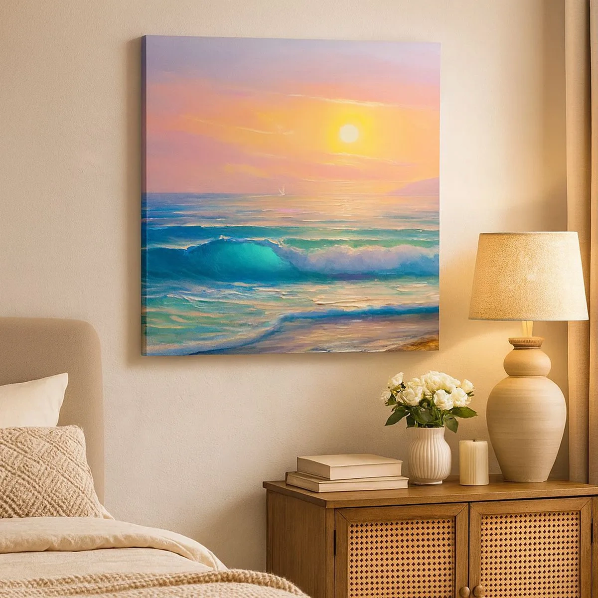 Lærredstryk - Billede på lærred - Bølgernes turkisfarvede sang - 30x30 cm