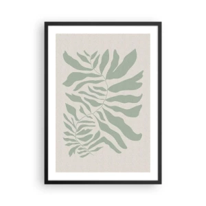 Plakat i sort ramme - En minimalistisk planteillustration i grønne nuancer - 50x70cm - Smaragdgrøn gren - Moderne vægdekoration til stue og soveværelse ARTTOR