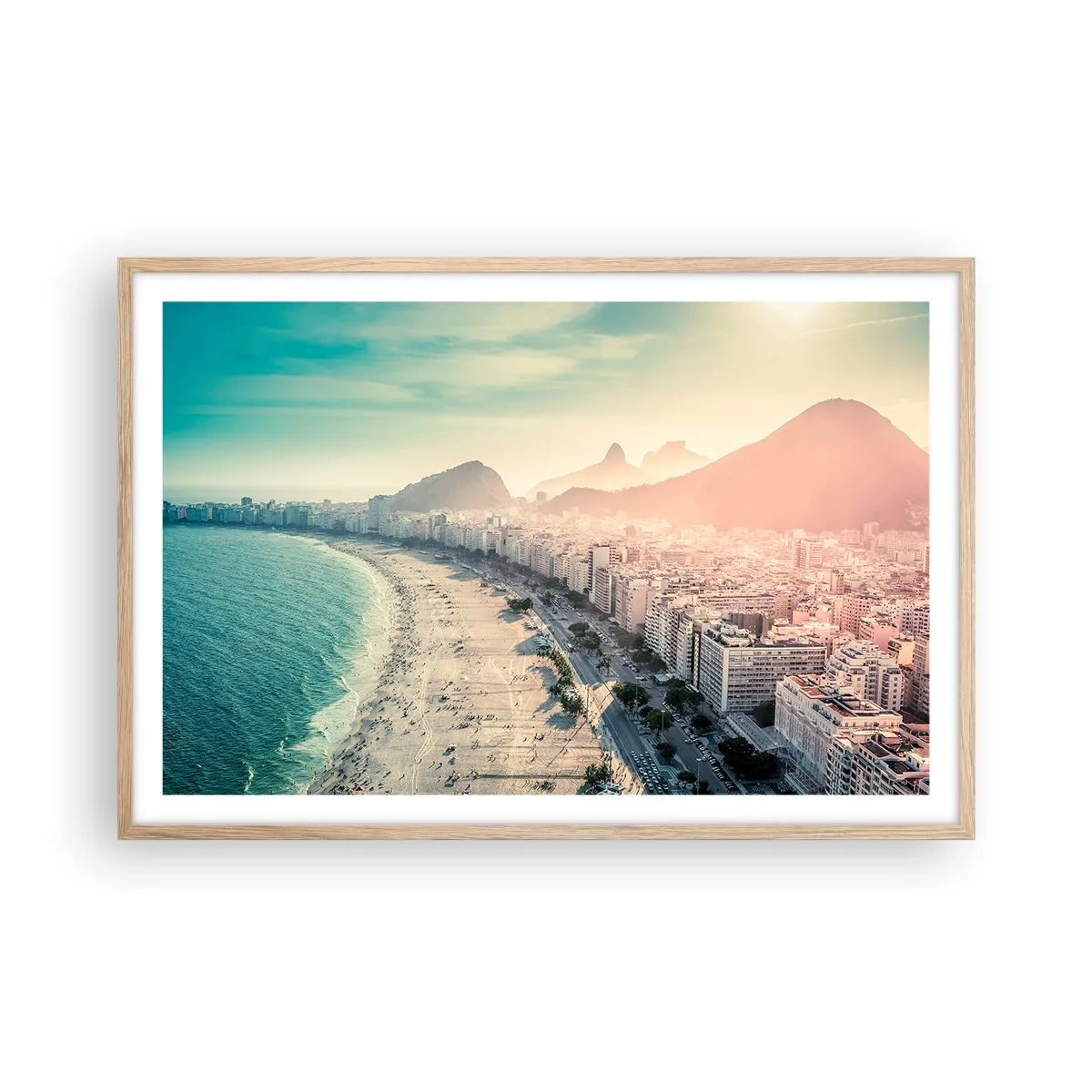 Plakat i ramme af lyst egetræ - Evig ferie i Rio - 91x61 cm