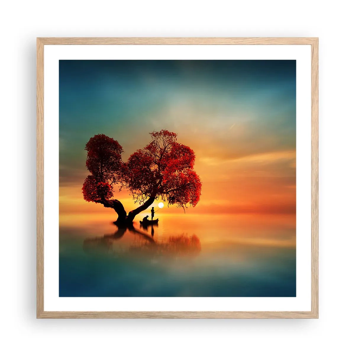 Plakat i ramme af lyst egetræ - Fjern og tavs verdensløshed - 60x60 cm