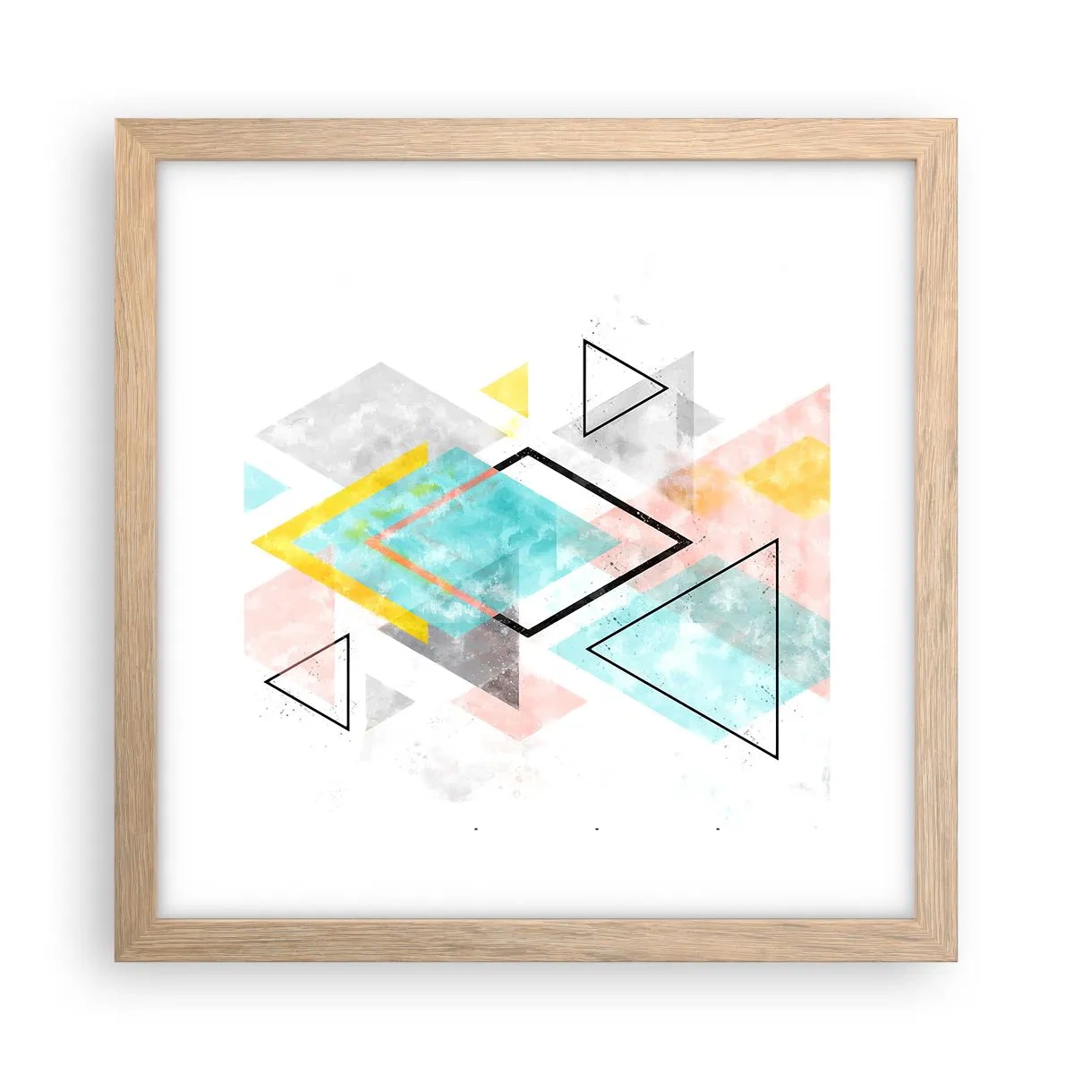 Plakat i ramme af lyst egetræ - Geometrisk leg - 30x30 cm