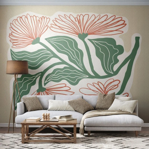 Fototapet Selvklæbende Deluxe Sticker - Folkeligt og moderne - Boho, Blomster, Minimalisme - 100x70 cm