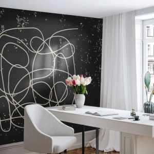 Fototapet Standard Eco - Abstrakte hvide linjer på en tekstureret sort baggrund - 100x70cm - Vandrende tanker - Moderne vægdekoration til stue og soveværelse ARTTOR