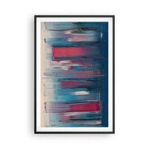 Plakat i sort ramme - Lodret komposition i blåt og rødt - 61x91 cm