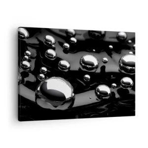 Lærredstryk - Billede på lærred - Abstrakte dråber på en sort overflade - 70x50cm - Fra de sorte dybder - Moderne vægdekoration til stue og soveværelse ARTTOR