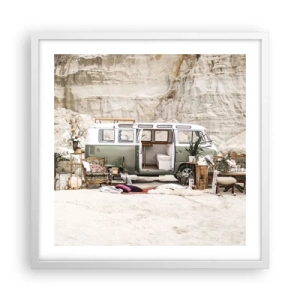 Plakat i hvid ramme - Tid til at starte rejsen - 50x50 cm