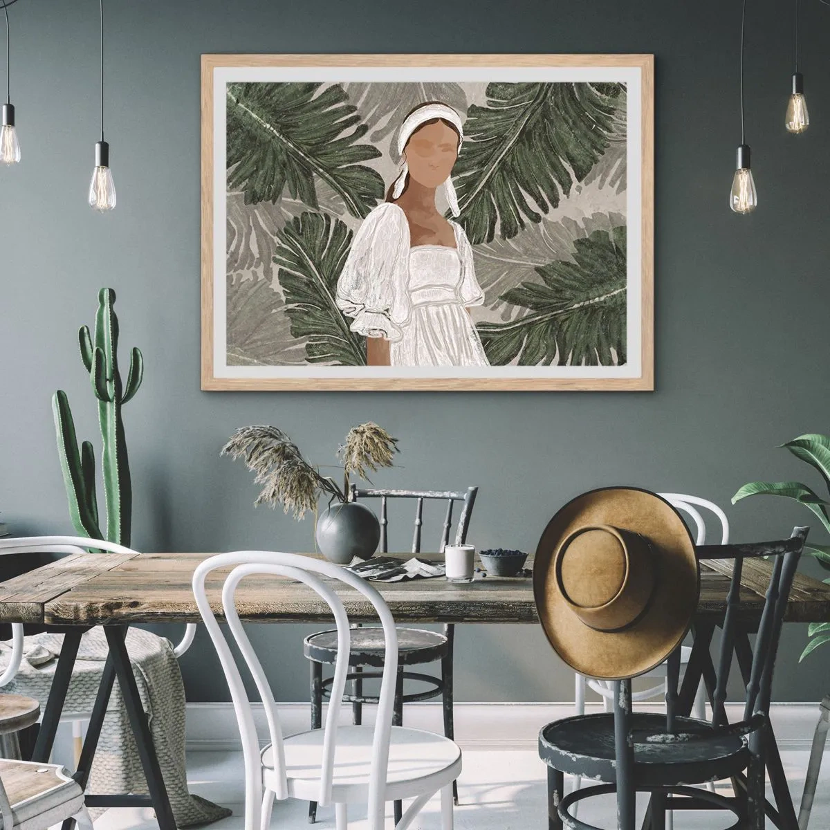 Plakat i ramme af lyst egetræ - Eksotisk portræt - 91x61 cm