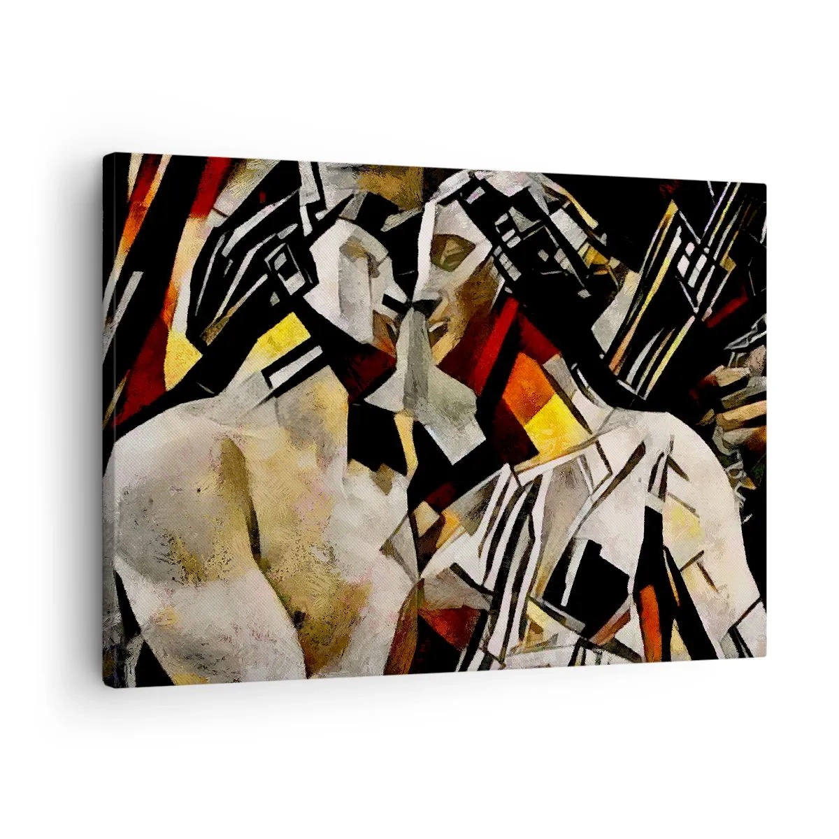 Lærredstryk - Billede på lærred - Abstrakt komposition med silhuetter i en dynamisk form - 70x50cm - Statuesk kys - Moderne vægdekoration til stue og soveværelse ARTTOR