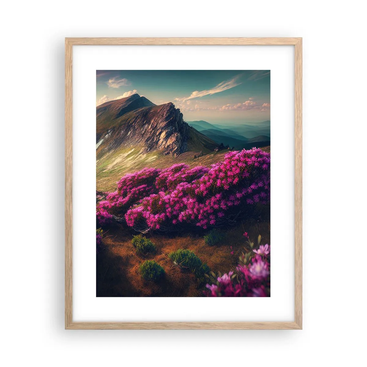 Plakat i ramme af lyst egetræ - Sommer i bjergene - 40x50 cm