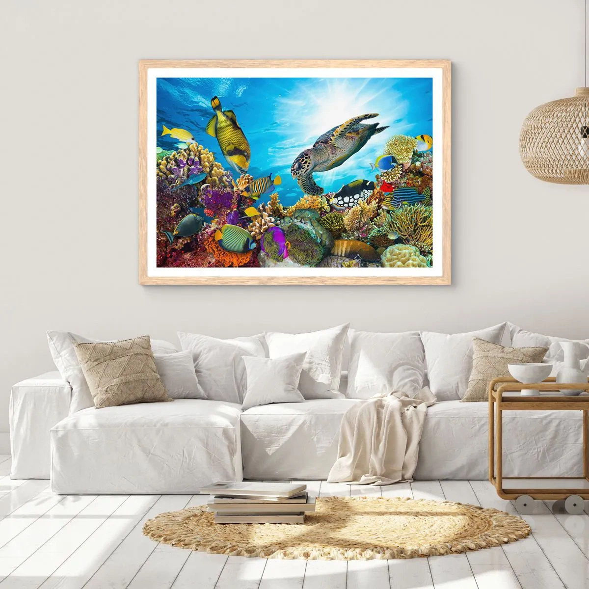 Plakat i ramme af lyst egetræ - Koralpromenade - 70x50 cm
