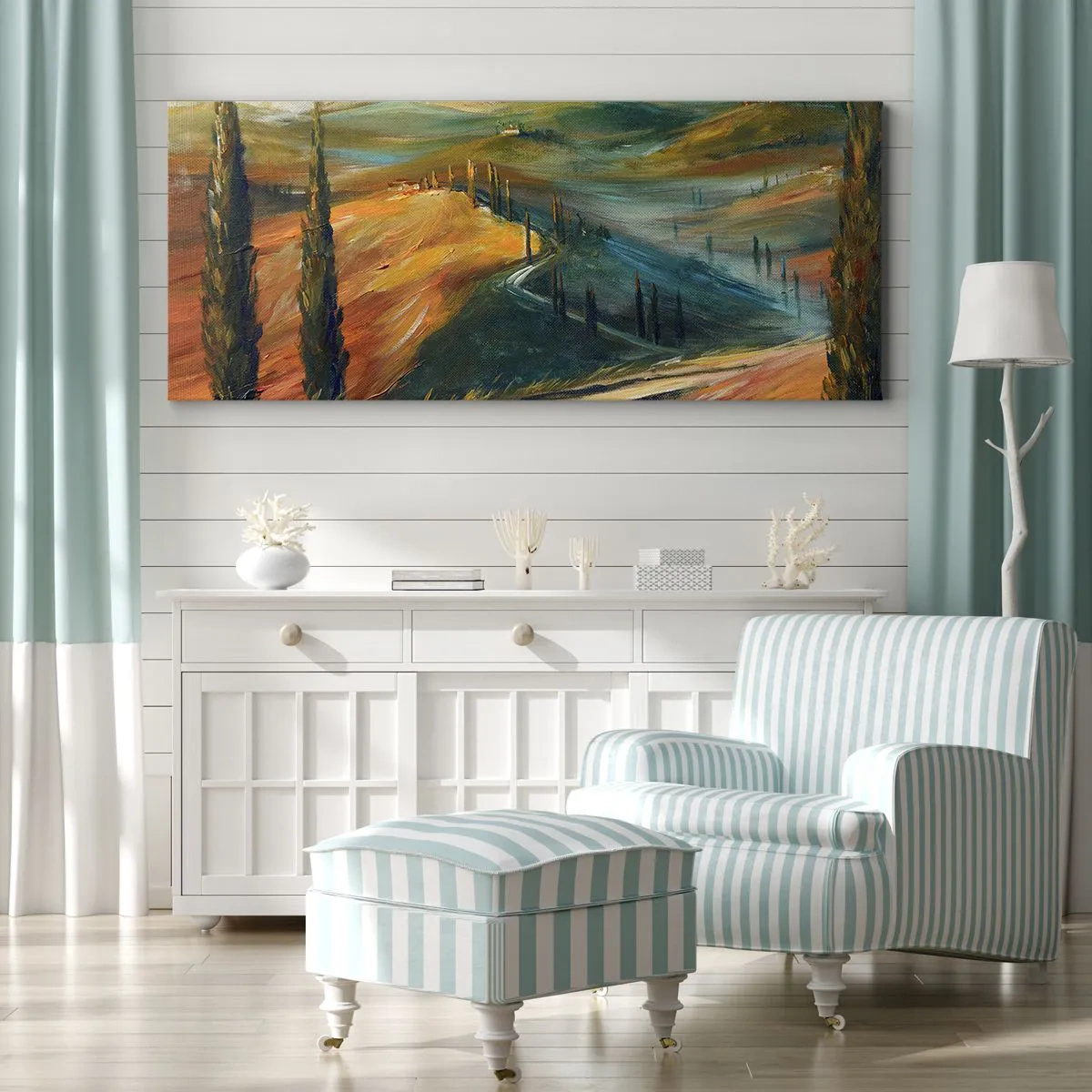 Lærredstryk - Billede på lærred - Toscansk landskab - 160x50 cm