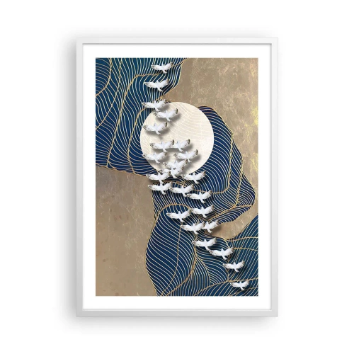 Plakat i hvid ramme - Frihed, rejselyst, fællesskab - 50x70 cm