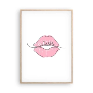 Plakat i ramme af lyst egetræ - Klar til at kysse? - 70x100 cm