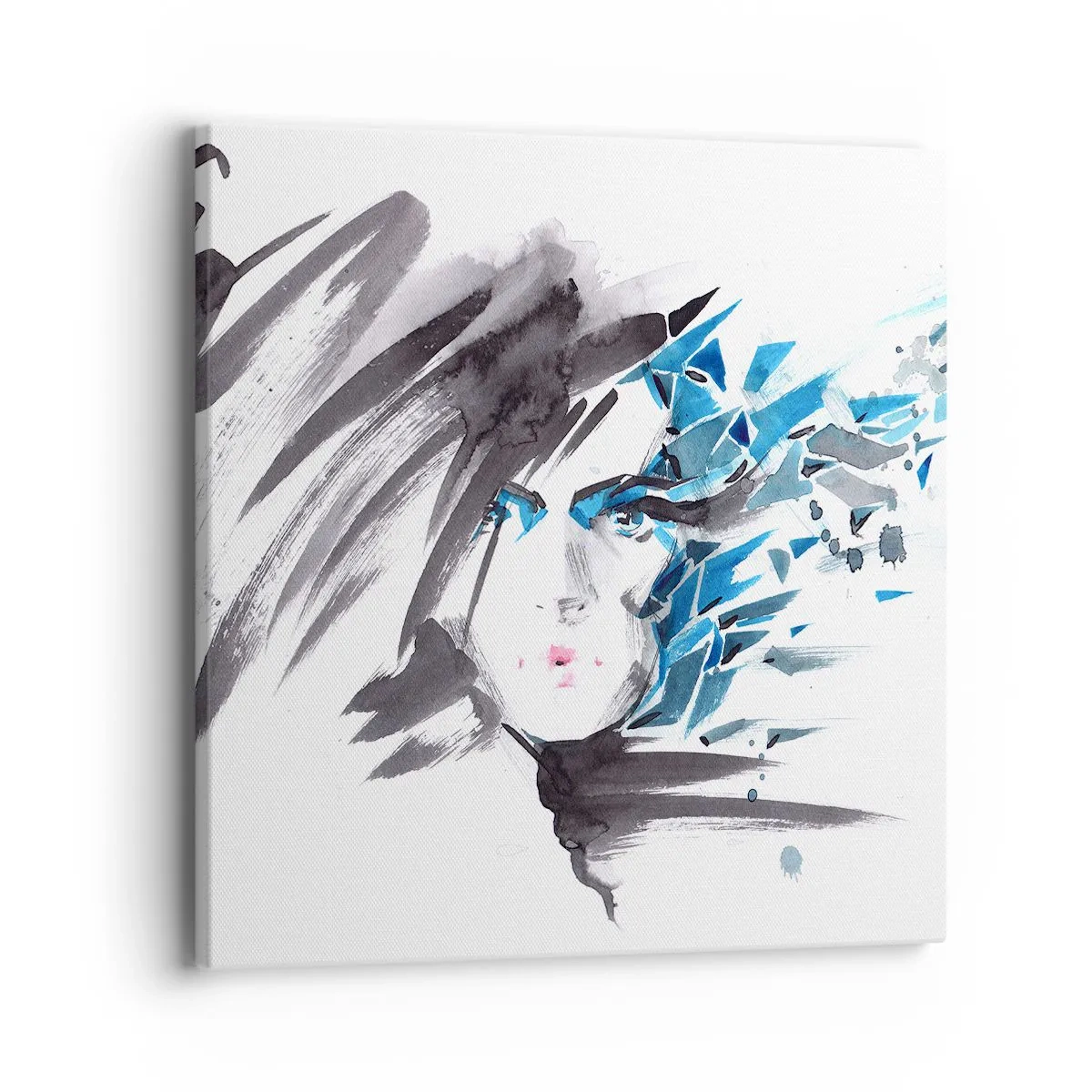 Lærredstryk - Billede på lærred - Sensuelt portræt i grå og blå farver - 40x40 cm