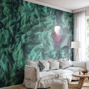 Fototapet Selvklæbende Deluxe Sticker - I et hav af lys - Fiskenet, Kvinde, Vietnam - 400x280 cm