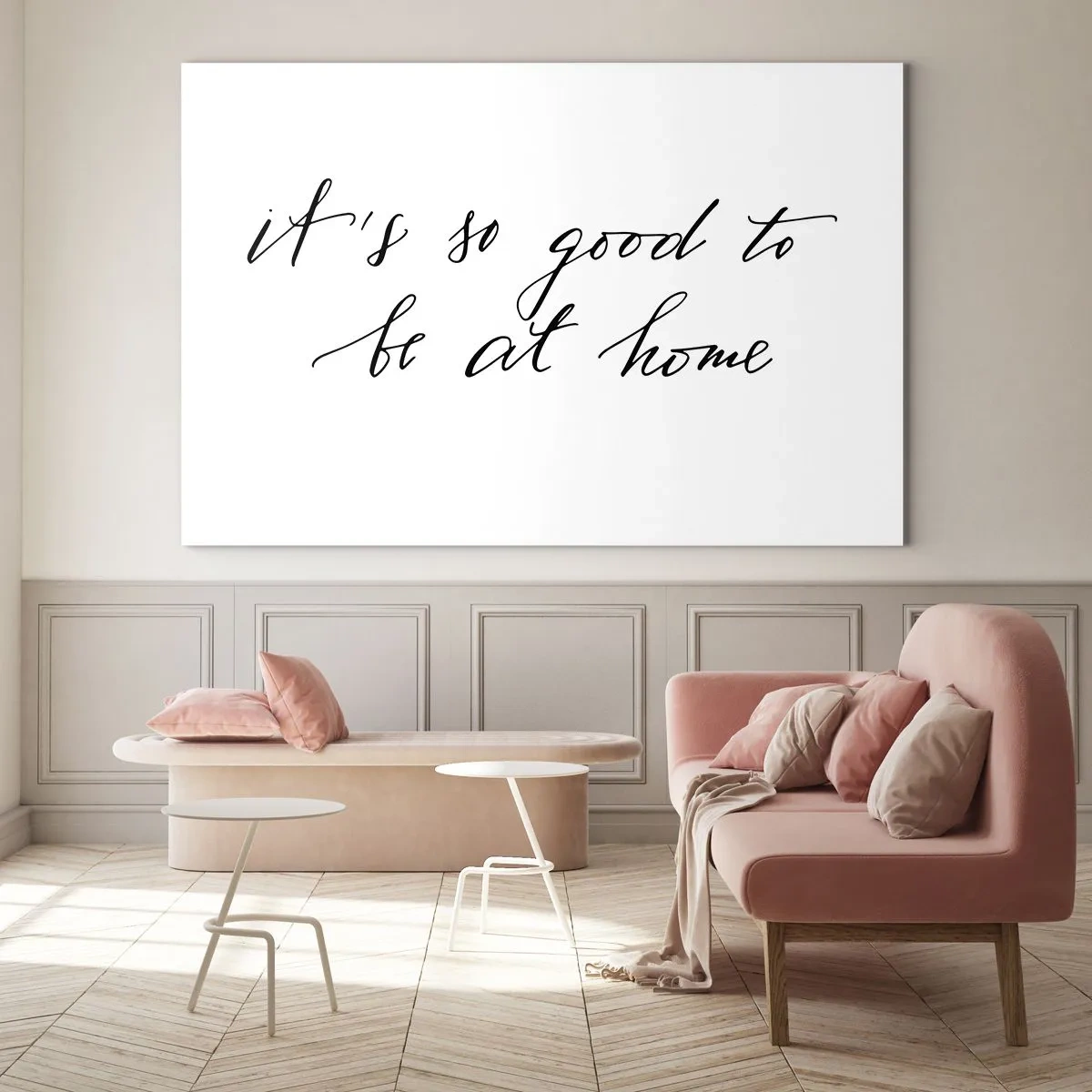 Billede på glas - Citat "Det er så godt at være hjemme" på hvid baggrund - 70x50cm - Hele sandheden - Moderne vægdekoration til stue og soveværelse ARTTOR