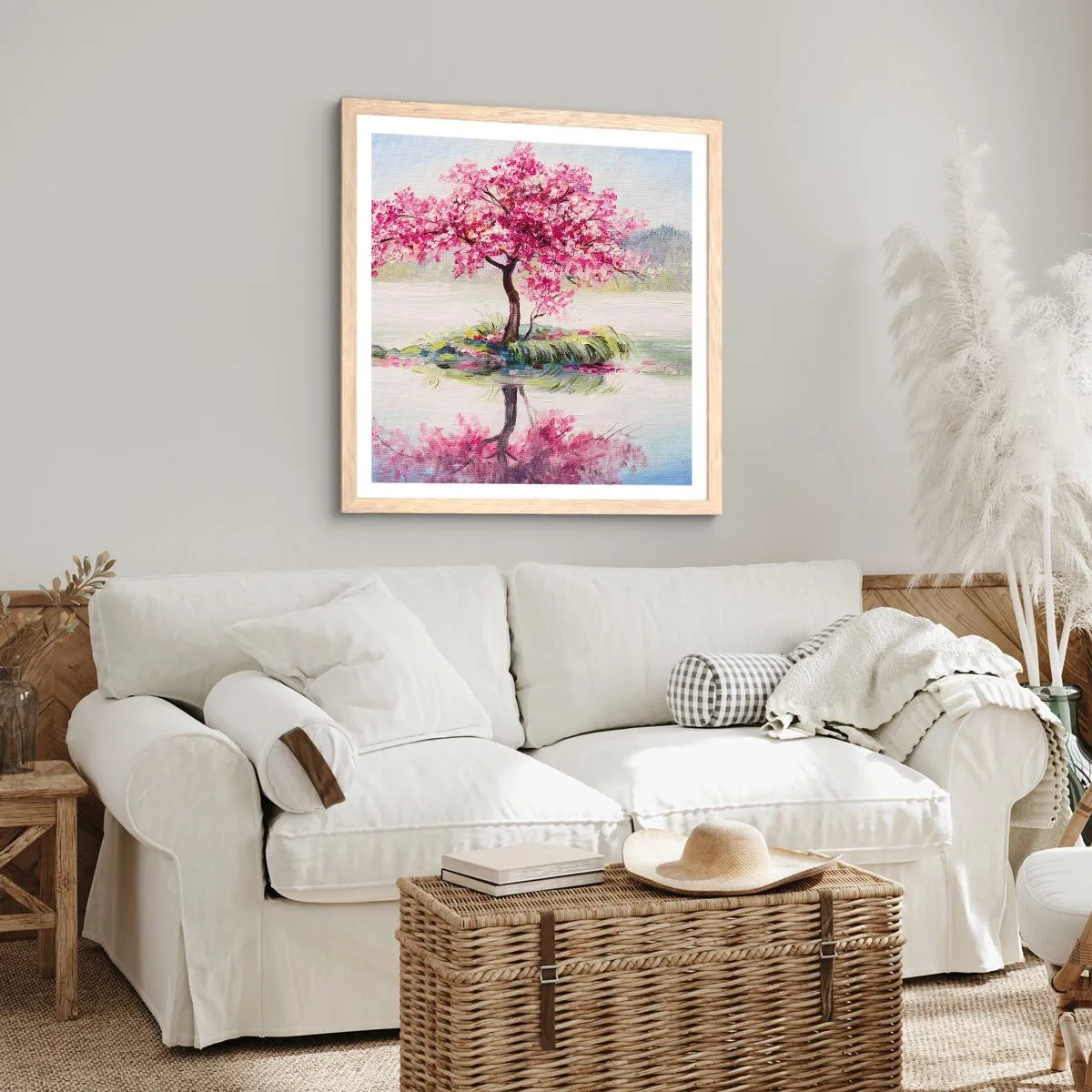 Plakat i ramme af lyst egetræ - Forårsfestival - 40x40 cm