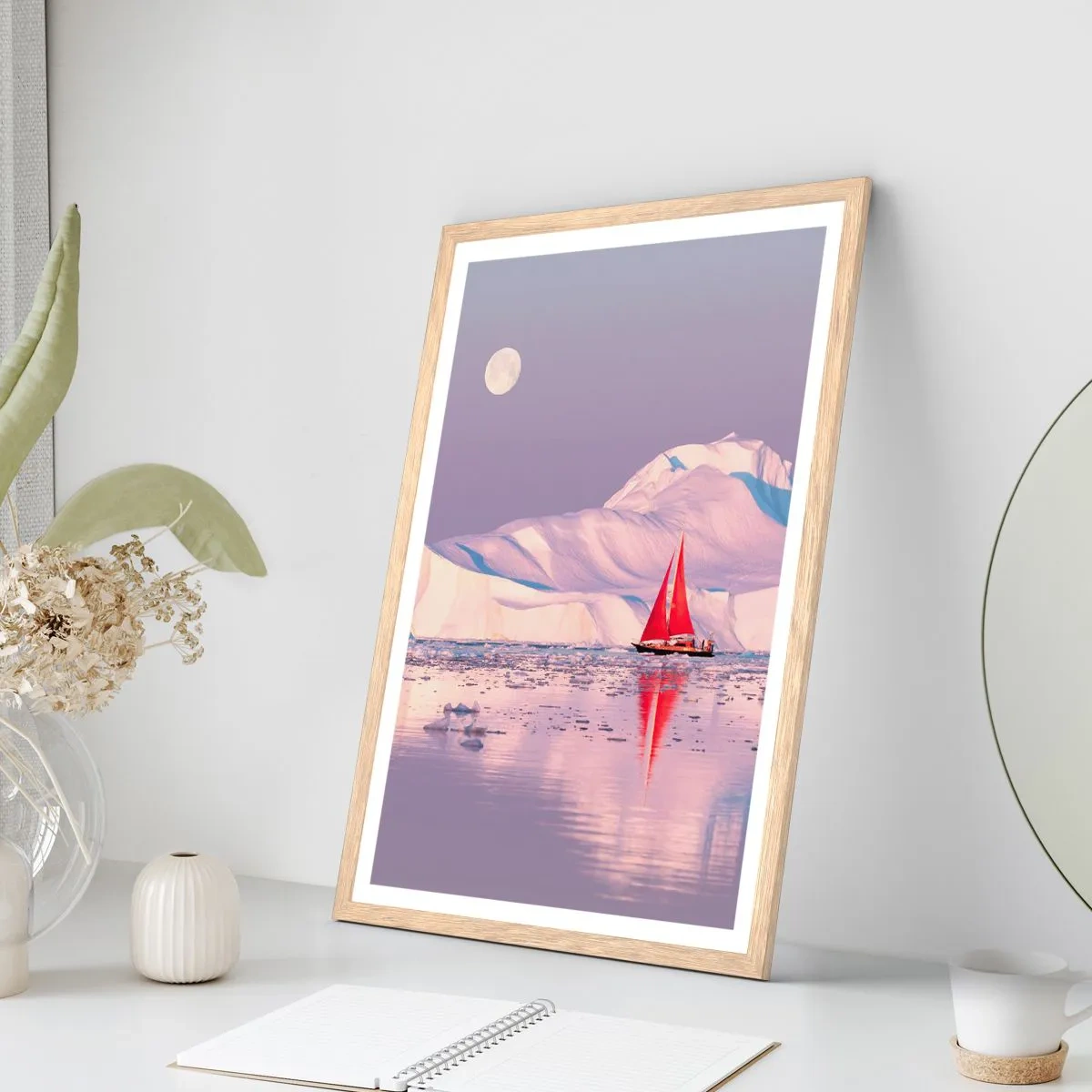 Plakat i ramme af lyst egetræ - Sejlets varme, isens kulde - 50x70 cm