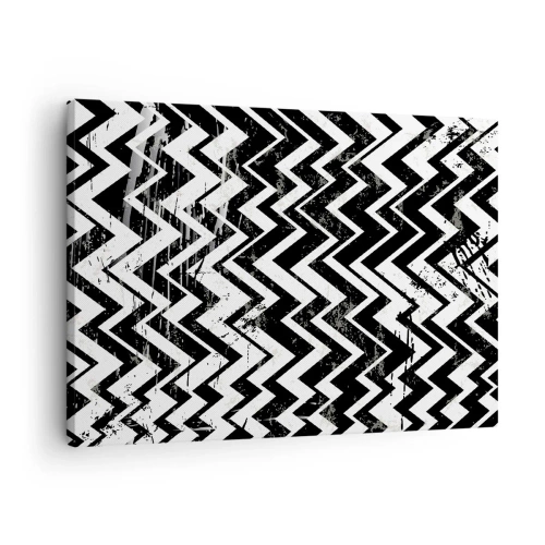 Lærredstryk - Billede på lærred - Sort og hvidt zigzagmønster med kunstneriske skrammer - 70x50cm - Zig-hvid, zag-sort - Moderne vægdekoration til stue og soveværelse ARTTOR