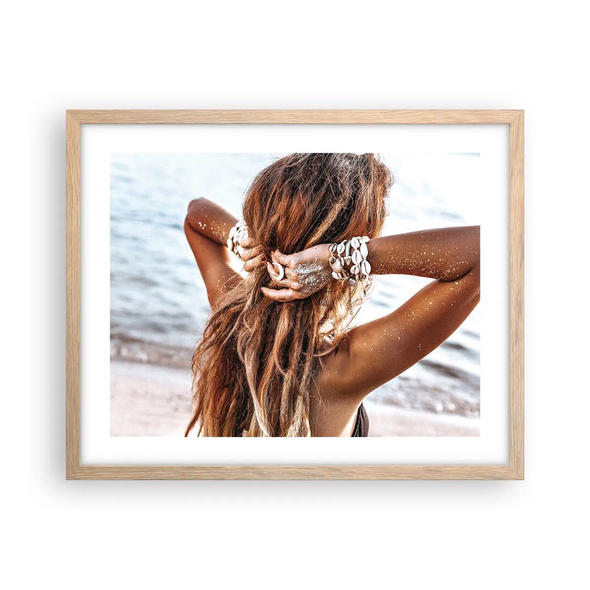 Plakat i ramme af lyst egetræ - Søster af vand og solskin - 50x40 cm