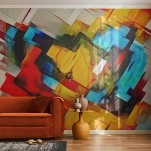 Fototapet Selvklæbende Deluxe Sticker - Flerfarvet lagdeling - Abstraktion, Kubisme, Stykke - 100x70 cm