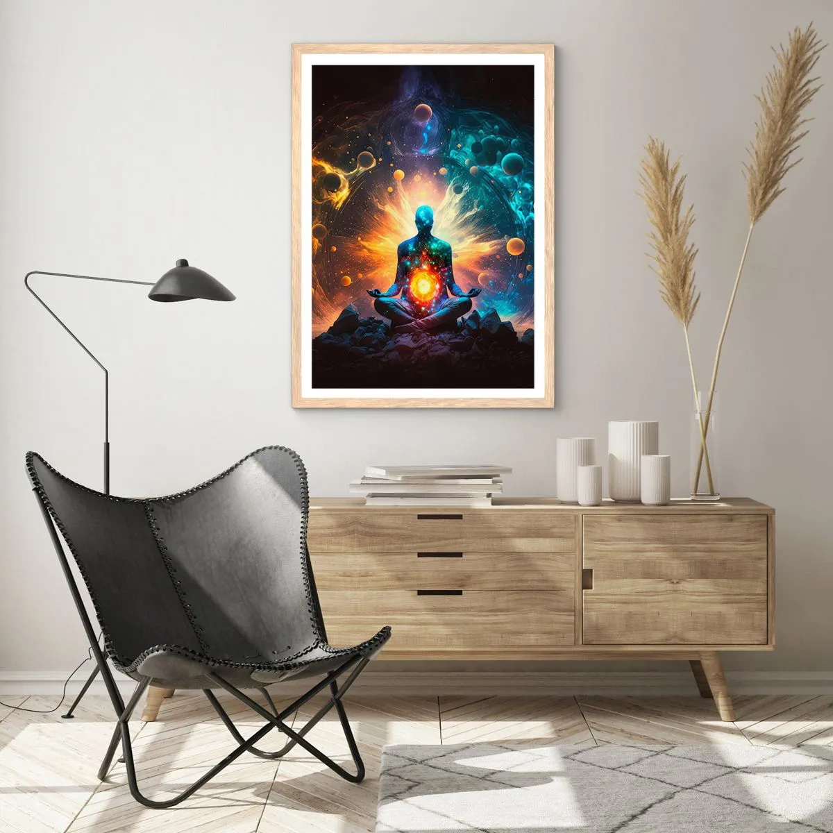 Plakat i ramme af lyst egetræ - Kosmisk ro - 61x91 cm