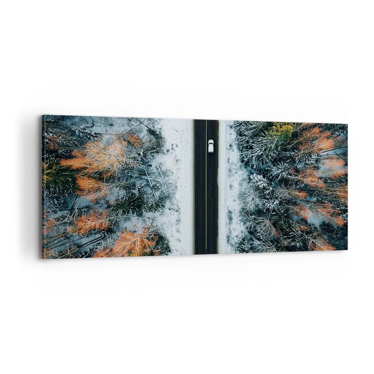 Lærredstryk - Billede på lærred - Skær gennem vinterskoven - 100x40 cm