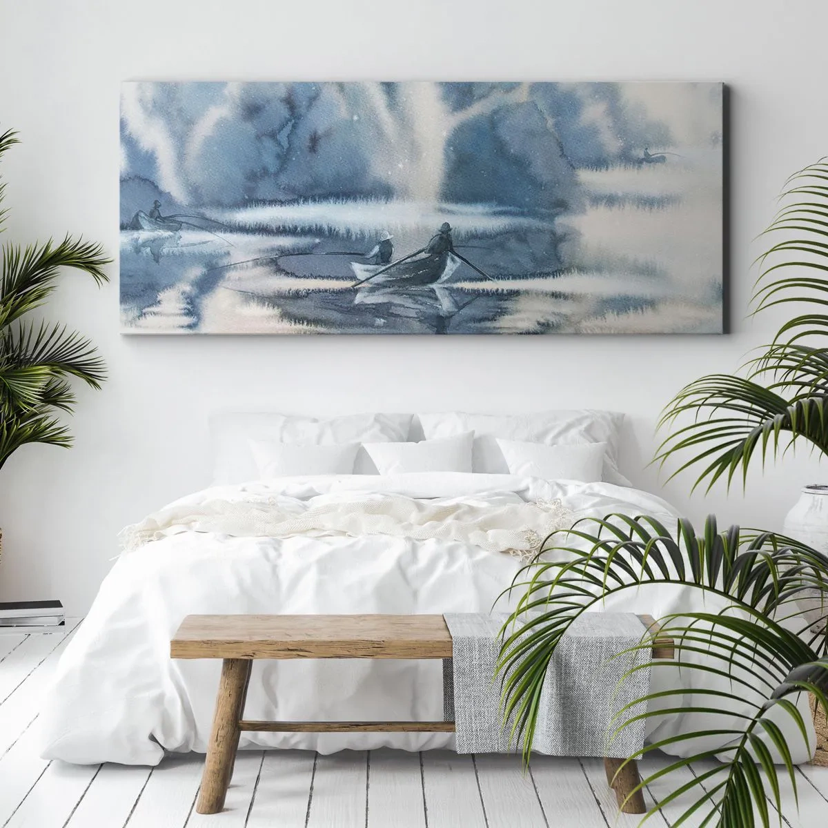 Lærredstryk - Billede på lærred - Lystfiskere i deres paradis - 100x40 cm