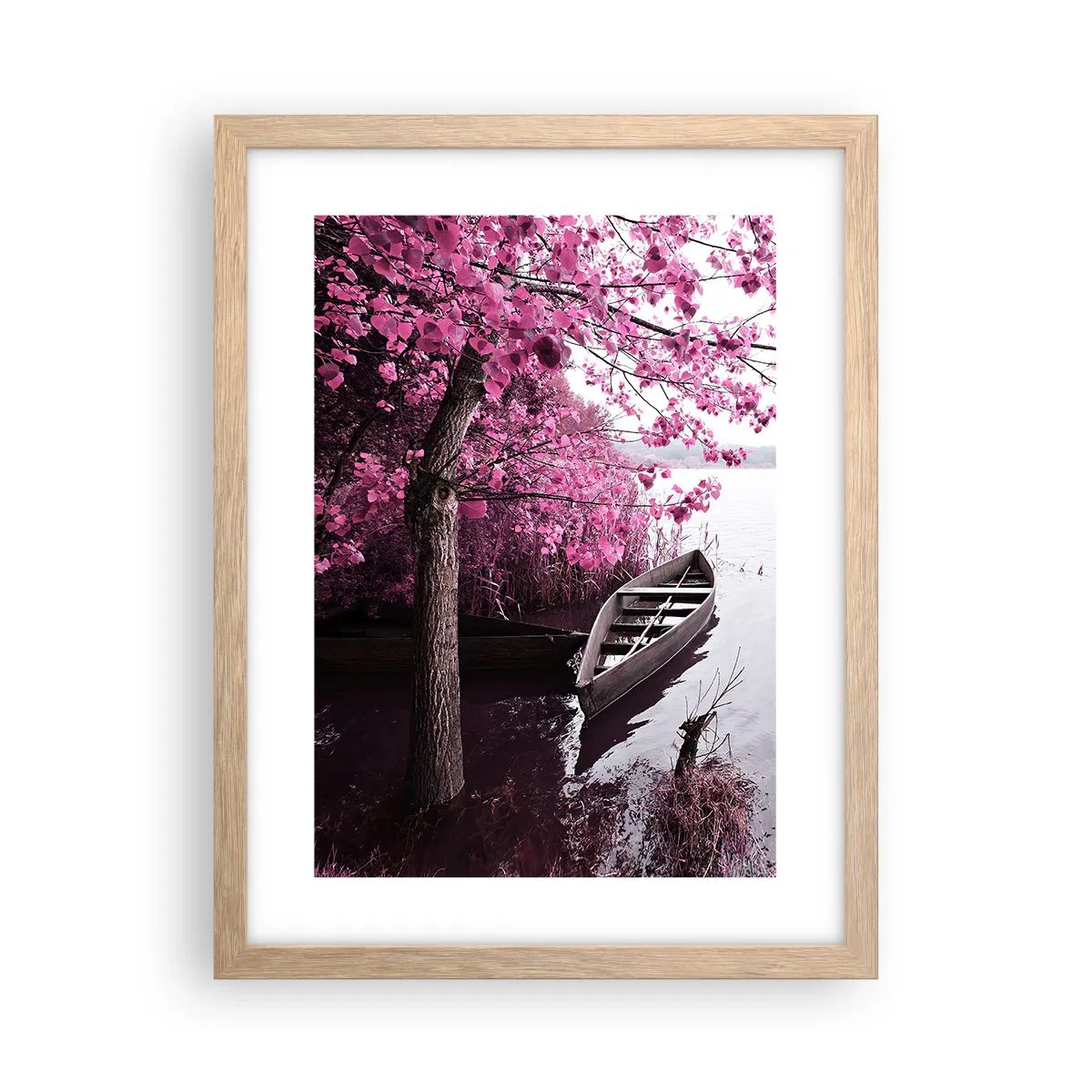 Plakat i ramme af lyst egetræ - I lyserød stilhed - 30x40 cm
